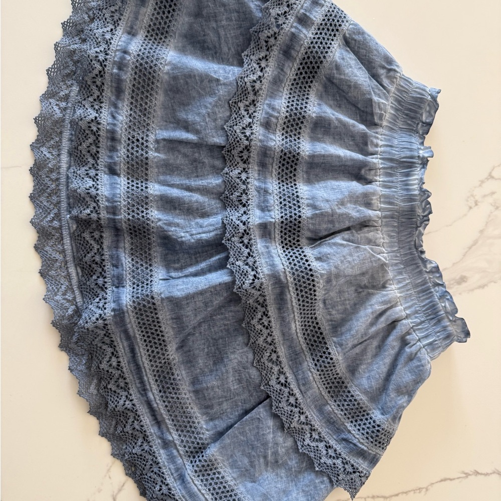 Katie J NYC Denim Blue Skirt with Lace Detail